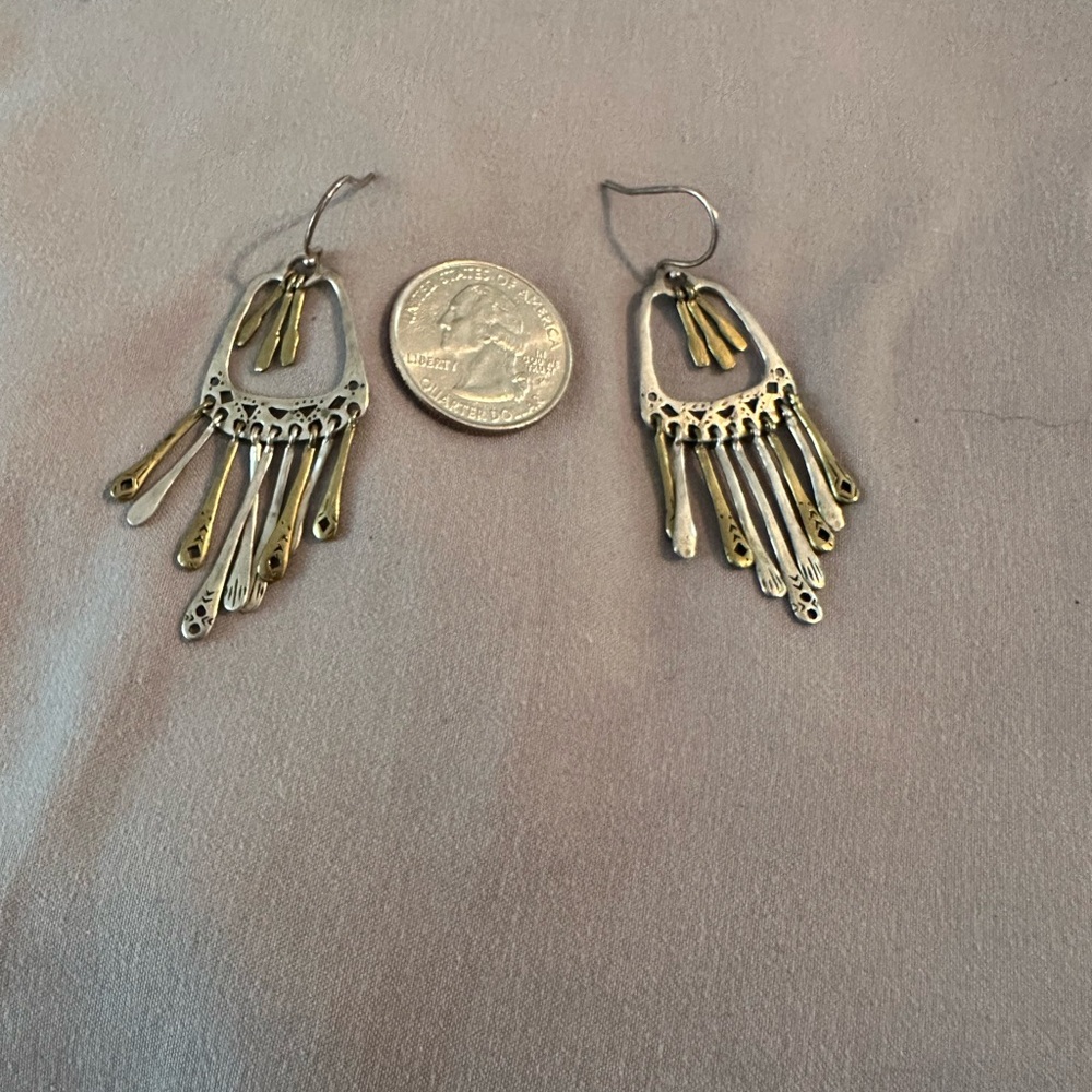 Silpada Gold and Silver Earrings with Modernist Design - Picture 2 of 2